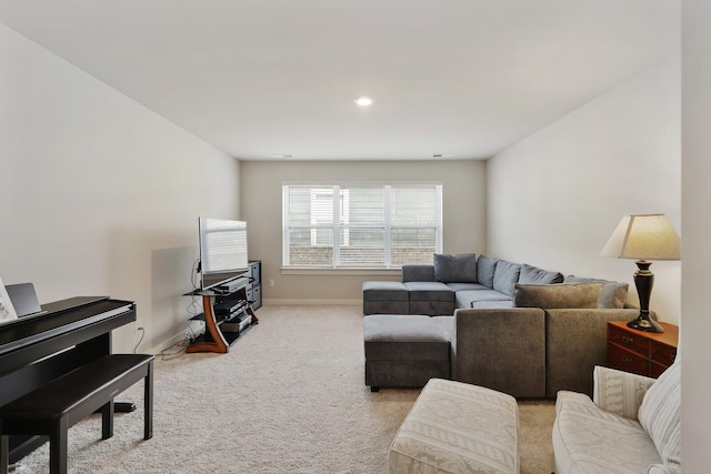 living room with light carpet