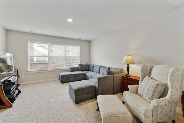 living room with light carpet