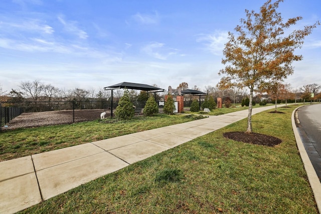 view of community featuring a gazebo and a yard