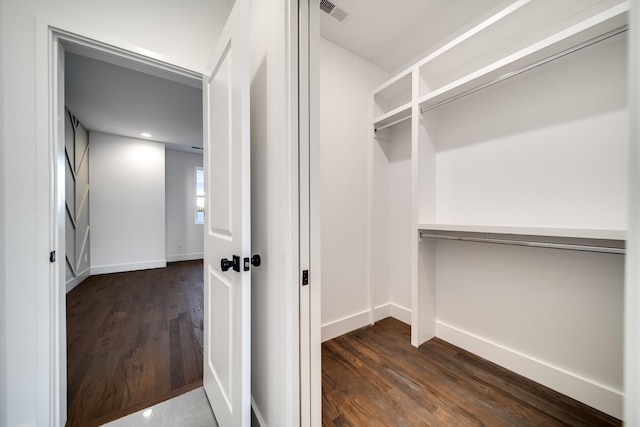 walk in closet featuring dark hardwood / wood-style flooring