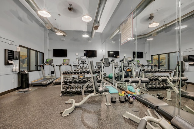 gym with a high ceiling