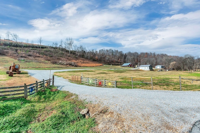 view of road with a rural view