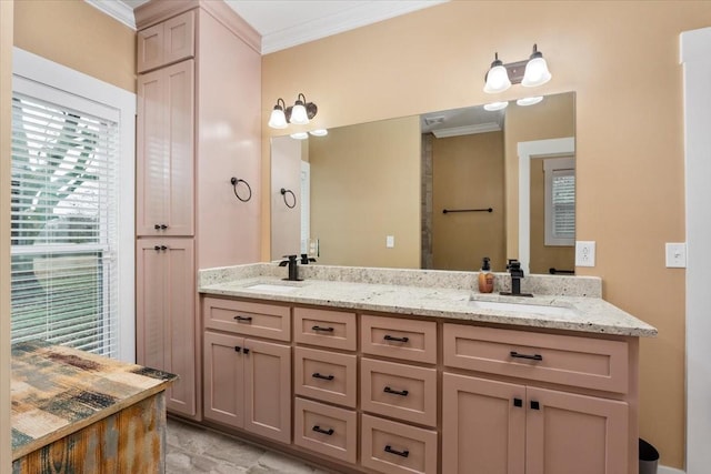 bathroom featuring crown molding and vanity