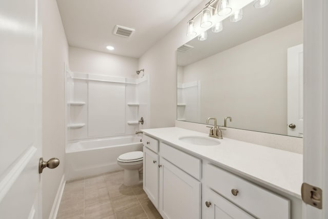 full bathroom with tile patterned floors, vanity, toilet, and shower / bathtub combination