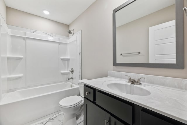 full bathroom with vanity, toilet, and shower / bathtub combination