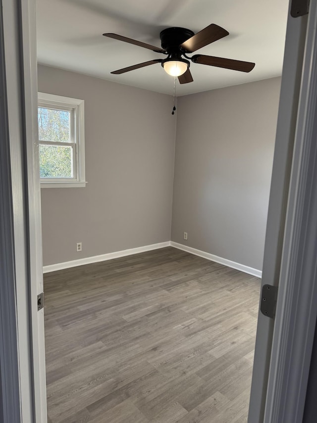 empty room featuring ceiling fan and wood-type flooring