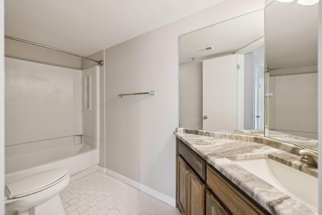 full bathroom featuring tile patterned flooring, vanity, shower / bath combination, and toilet