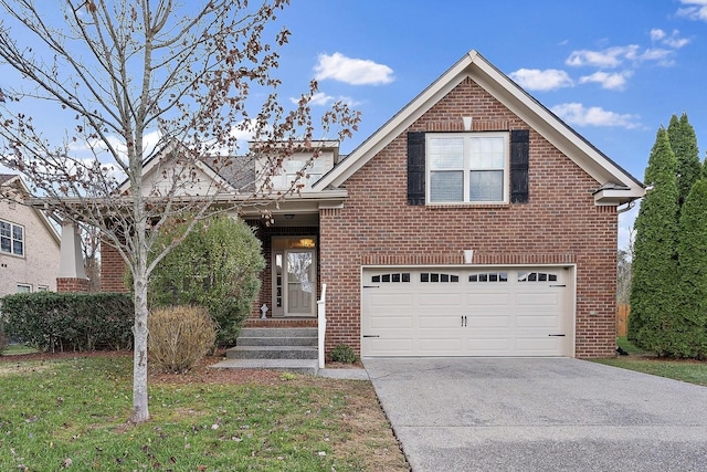 view of front property with a garage and a front lawn