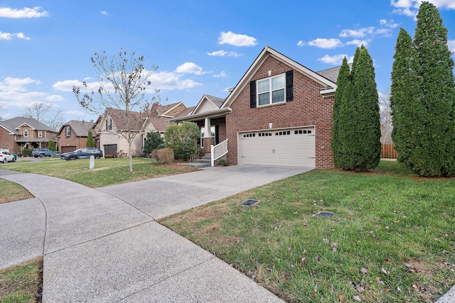 front facade featuring a front yard and a garage