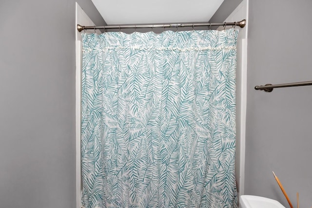 bathroom featuring a shower with shower curtain