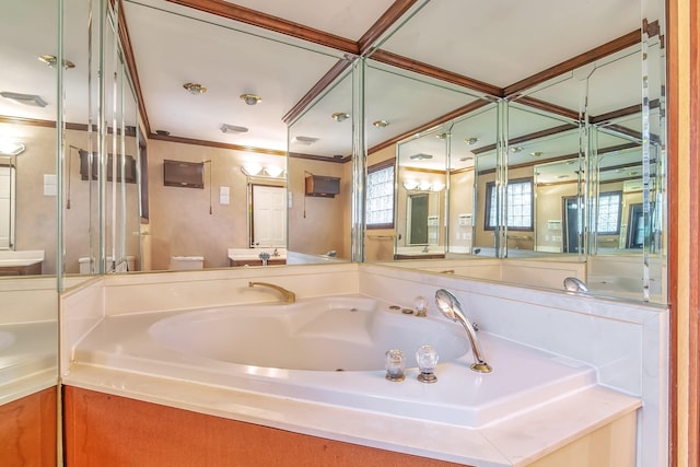 bathroom with a washtub and toilet