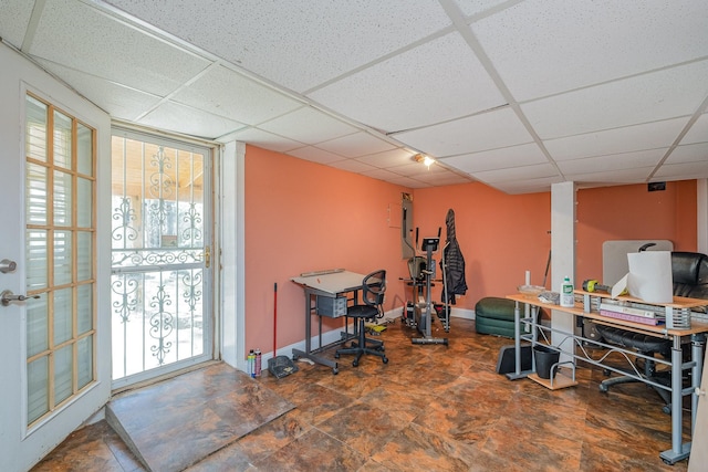 office with a paneled ceiling