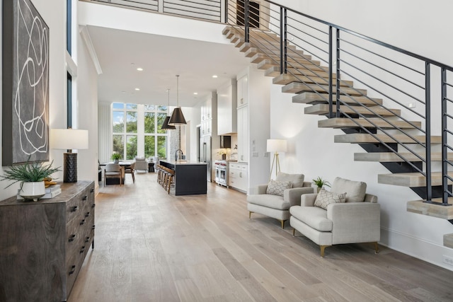 living room featuring hardwood / wood-style floors and expansive windows