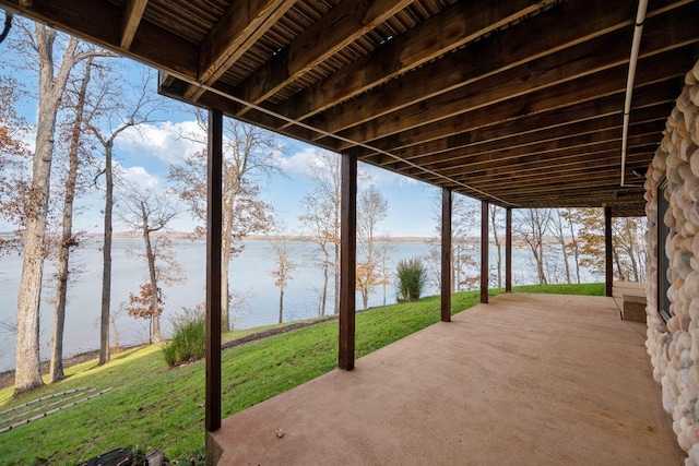 view of patio / terrace featuring a water view