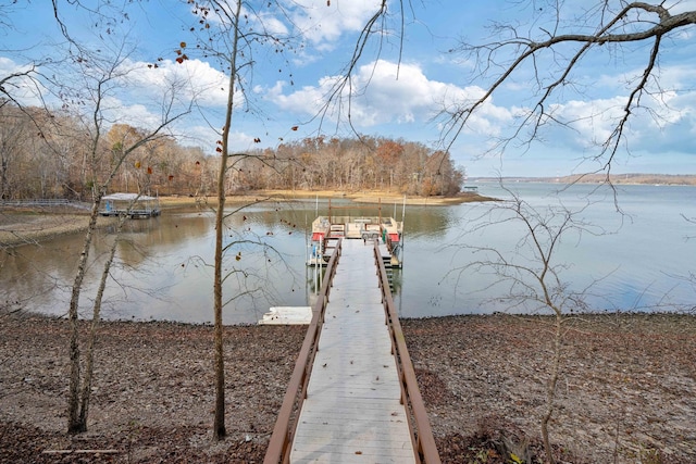 view of dock featuring a water view