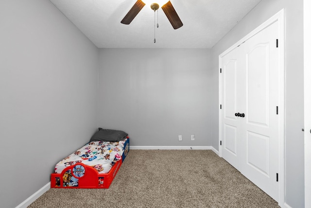 bedroom featuring carpet floors and ceiling fan