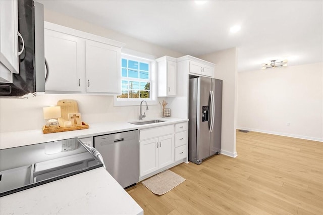 kitchen featuring sink, white cabinetry, light hardwood / wood-style flooring, and stainless steel appliances