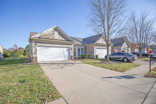 view of front facade featuring a front yard, french doors, and a garage