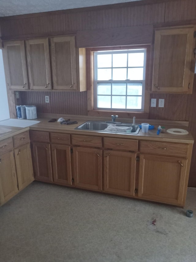 kitchen with wood walls and sink