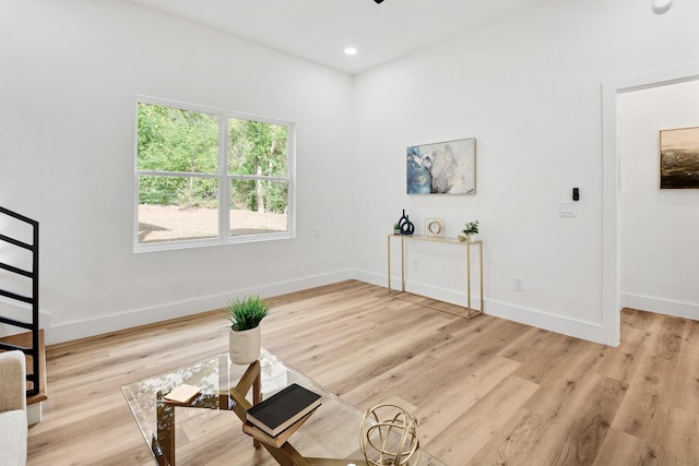 sitting room featuring light hardwood / wood-style flooring