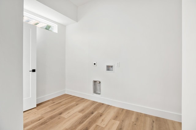 laundry area with washer hookup, light wood-type flooring, and electric dryer hookup