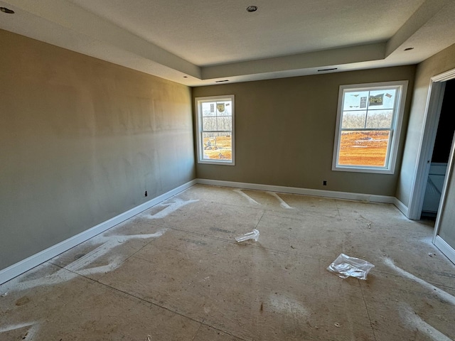 unfurnished room featuring a raised ceiling