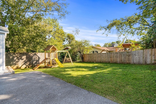 view of yard featuring a playground