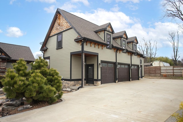 exterior space with a garage