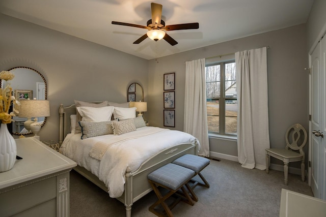 bedroom with carpet flooring and ceiling fan