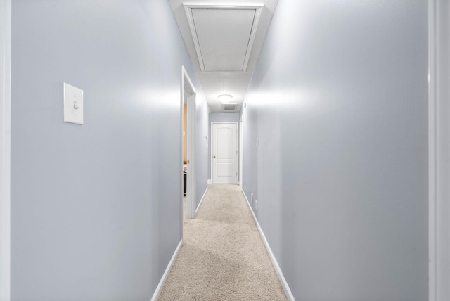 hall featuring light carpet