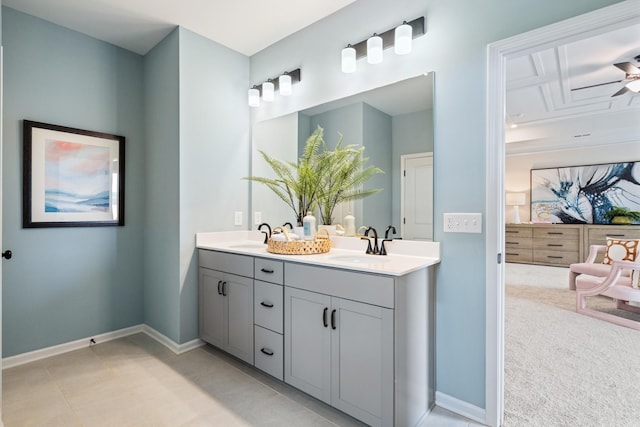 bathroom with vanity and ceiling fan