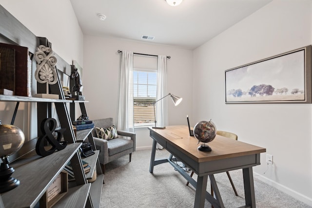 view of carpeted home office