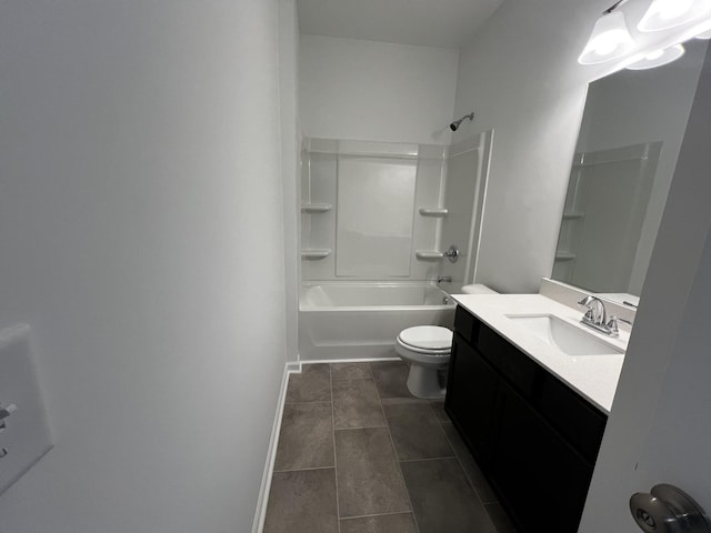 full bathroom with vanity, tile patterned flooring, washtub / shower combination, and toilet