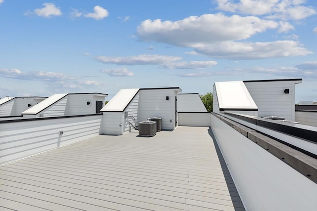 wooden terrace featuring central air condition unit