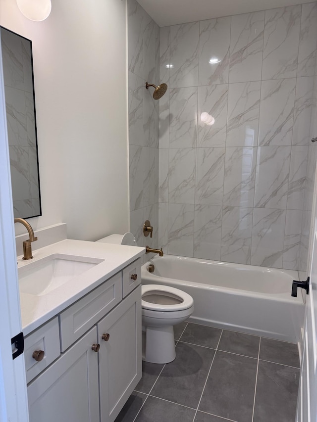 full bathroom with tile patterned flooring, vanity, toilet, and shower / bathtub combination