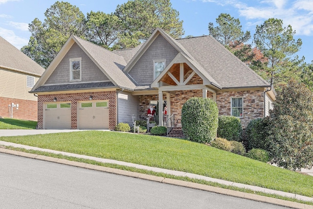 craftsman-style house with a front yard and a garage