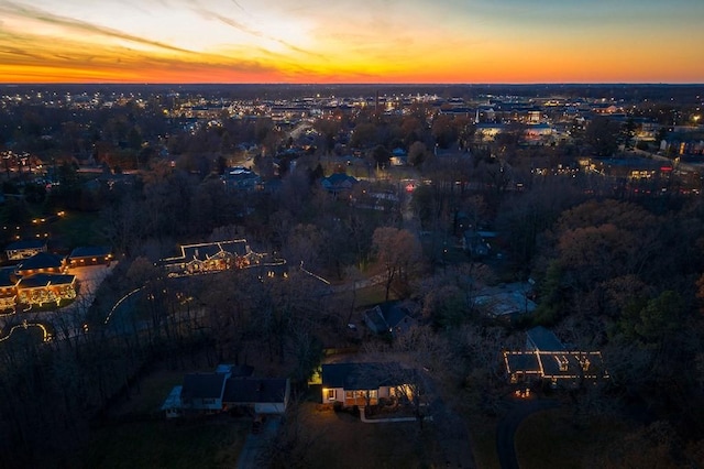 view of aerial view at dusk