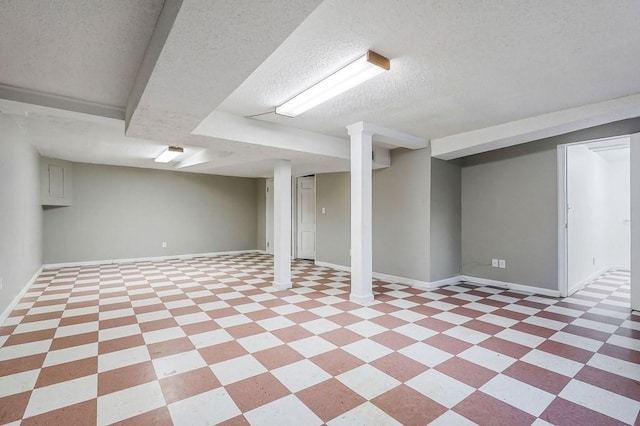 basement with a textured ceiling