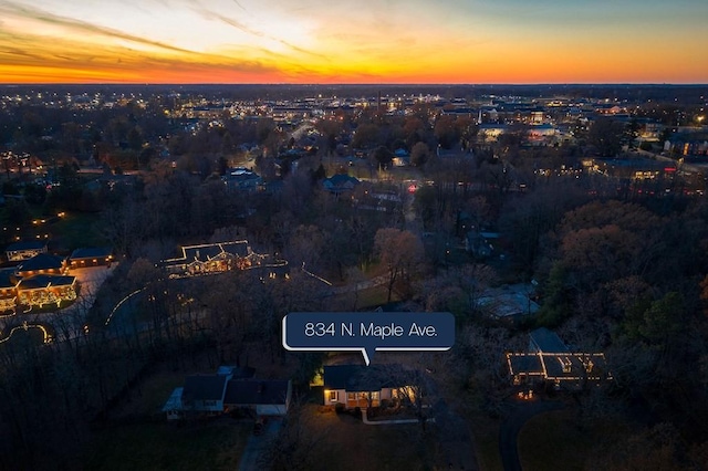 view of aerial view at dusk