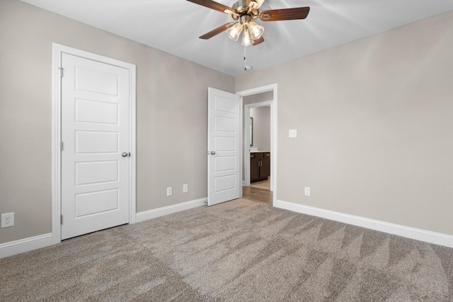 unfurnished bedroom with carpet flooring and ceiling fan