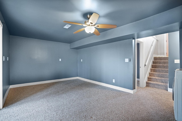 additional living space featuring carpet floors and ceiling fan