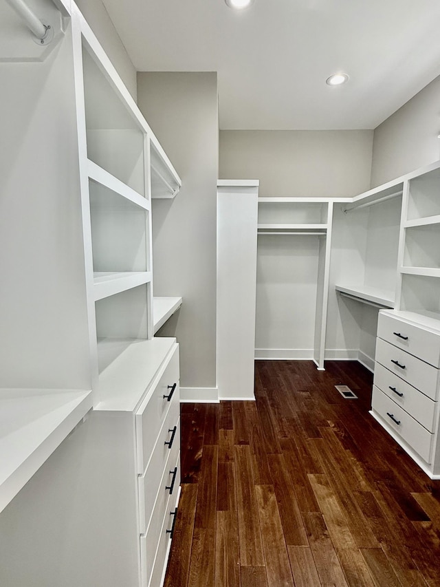 walk in closet featuring dark hardwood / wood-style floors