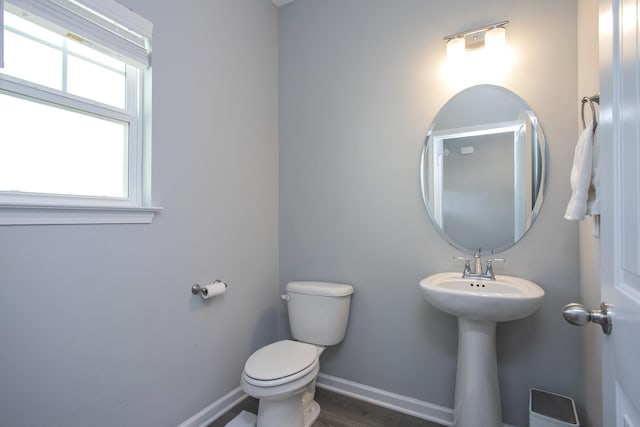 bathroom with toilet and wood-type flooring