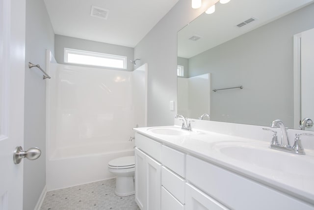 full bathroom with vanity, toilet, and shower / bath combination