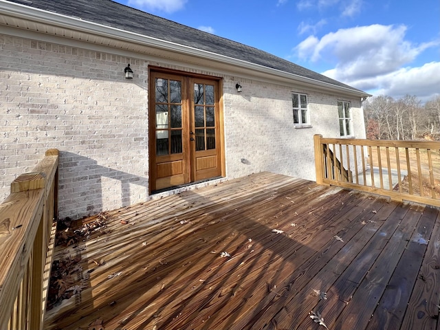 wooden terrace featuring french doors