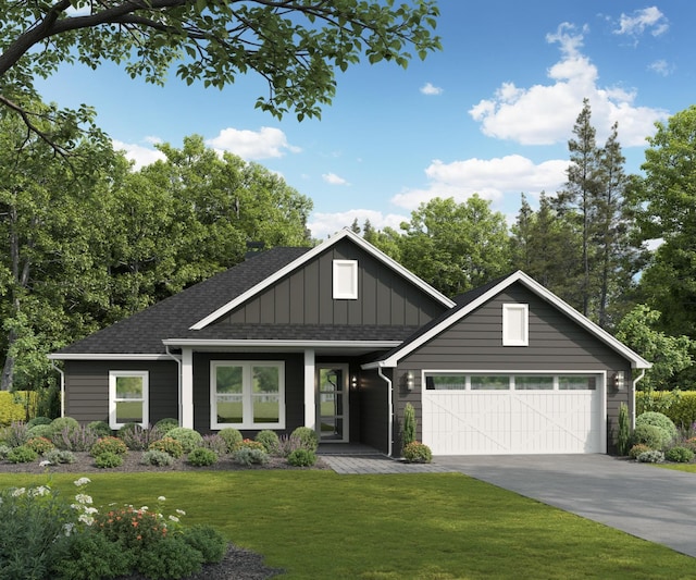 view of front of house featuring a garage and a front lawn