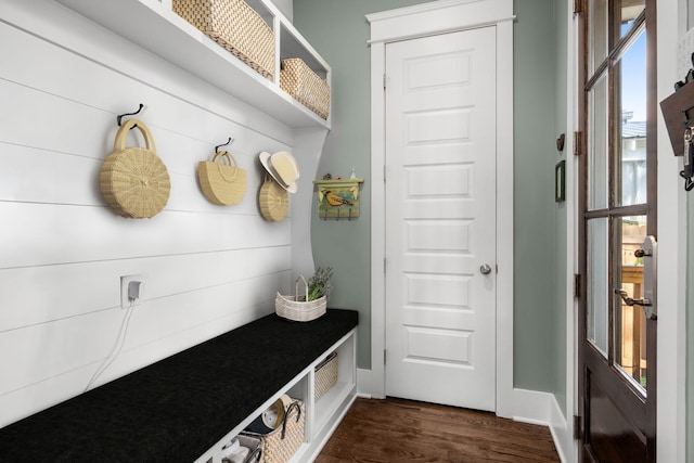 mudroom featuring dark hardwood / wood-style floors