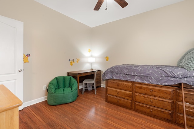 bedroom featuring ceiling fan and wood-type flooring