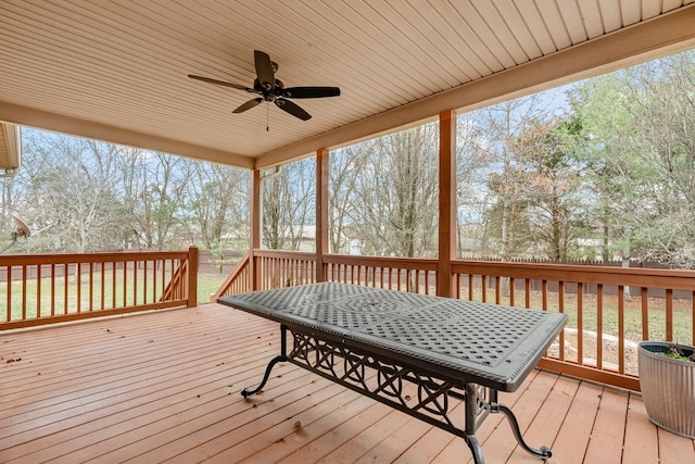 wooden deck with ceiling fan