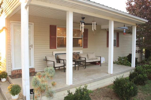 view of patio / terrace with an outdoor living space and a porch